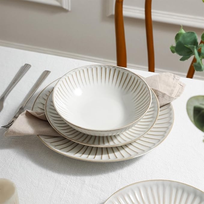 Stone Lain Linea 12-Piece Dinnerware Set Stoneware, White
