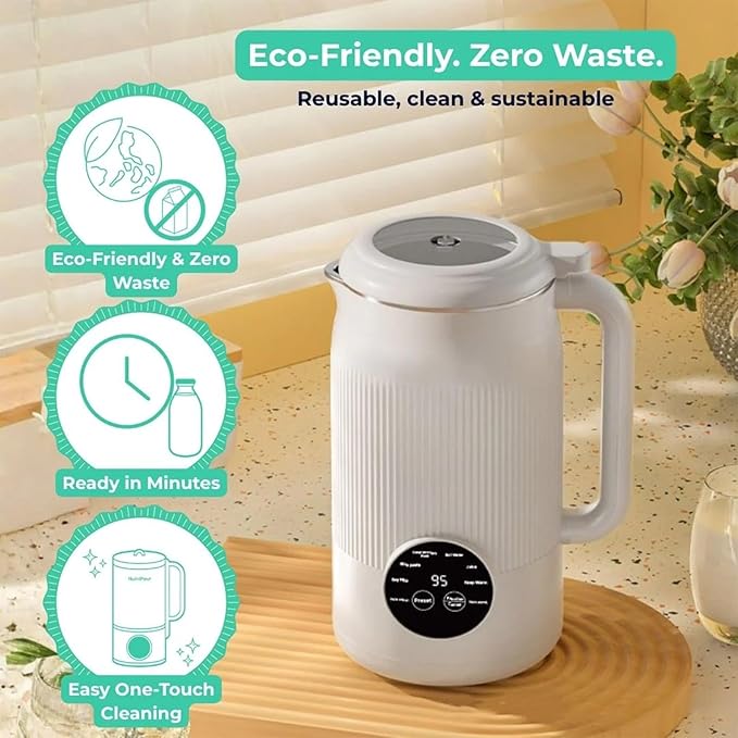 Nutripour - The 8-in-1 Multifunction Nut Milk & Juice Maker, Nutri Pour Nut Milk Maker for 40 oz Homemade Plant-Based Milk, Oat, Soy, Delay Start, Self-Cleaning, Automatic Nutmilk Maker Machine