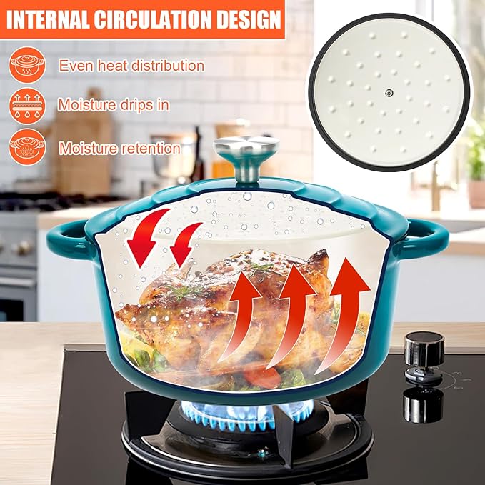 QuliMetal Nonstick Enameled Cast Iron Cookware Set, 7Pcs Pots and Pans with Lid, Frying Pan Skillet, Saucepan, Healthy Dutch Oven for Sourdough Bread Baking, Oven Safe up to 500° F or on All Stovetop