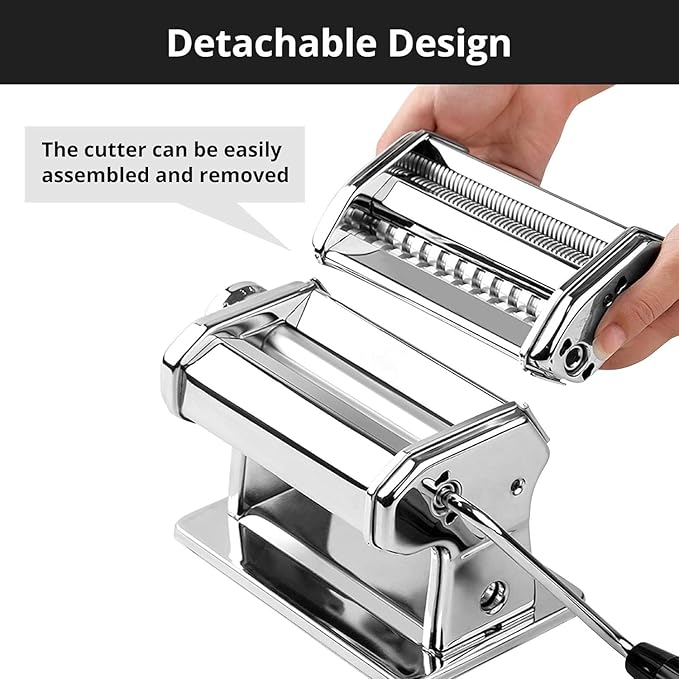 Pasta Maker, METLUCK Stainless Steel Pasta Machine Manual Roller Pasta Maker with 9 Thickness Settings for Spaghetti Linguine Fettuccine Lasagne, Includes Dough Cutter & Hand Crank