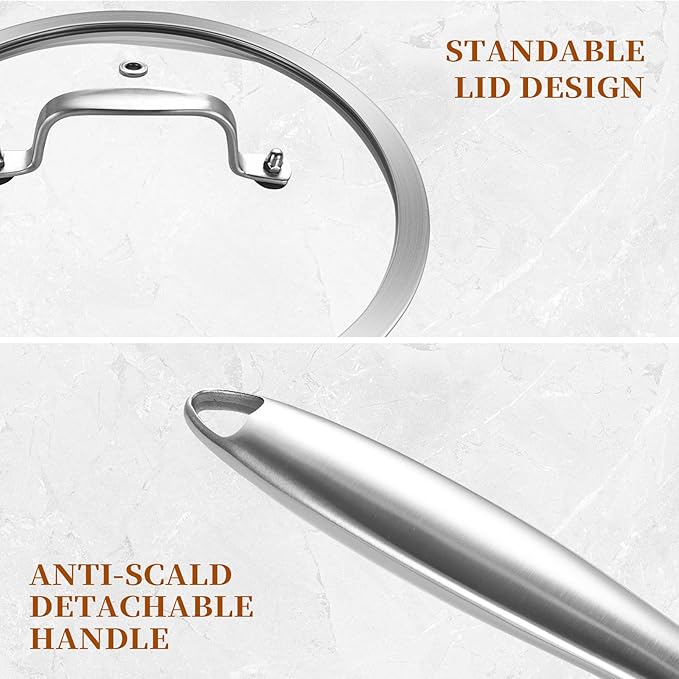 LOLYKITCH Whole Body Tri-Ply Stainless Steel Saucepan Set of 2,Induction Pots Set,Dia.16CM & 20CM Saucepans with Lids,Oven and Dishwasher Safe.（1.5QT & 3QT）