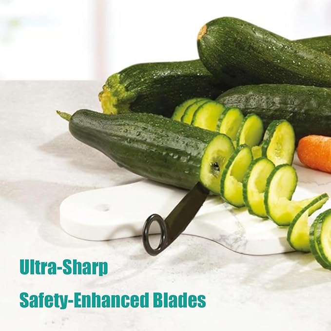 2Pcs Spiral Vegetable Slicer Set, Manual Handheld Kitchen Tool with Screw Peeler, Potato Cucumber Vegetables Spiral Knife ，Kitchen and Dining Tools Graters,Peelers and Slicers（Green）