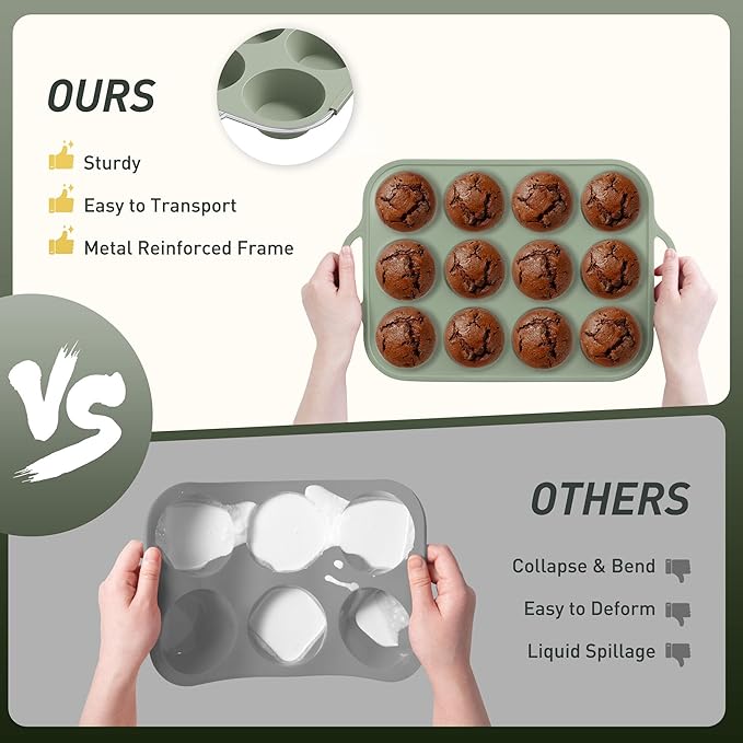 12 Cups Silicone Muffin Pan with Metal Reinforced Frame Cupcake Pan Tray Egg Molds Parents Stepdad Pawpaw Who Want Nothing Everything Future Groom Bride Law Christmas Xmas Happy Birthday Gifts Ideal