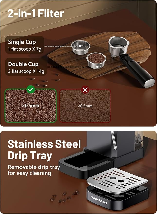 KEENSTAR 20Bar Espresso Machine with Rapid Cold Brew, Hot & Iced Coffee Machine, Espresso Maker with Milk Frother Steam Wand, Touch Screen with 40oz Water Tank for Latte, Cappuccino, Gift