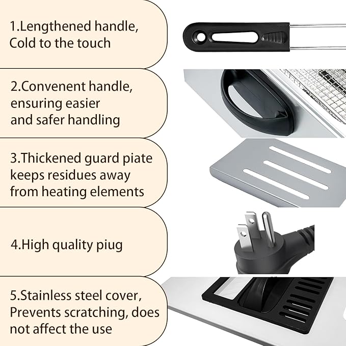 Deep Fryer with Basket for Home Use, Yangbowan Electric Deep Fryer 5L 1300W with Time & Temperature Control,3 Frying Baskets, Stainless Steel Lid with Viewing Window and Perfect for Kitchen, Fish Fry