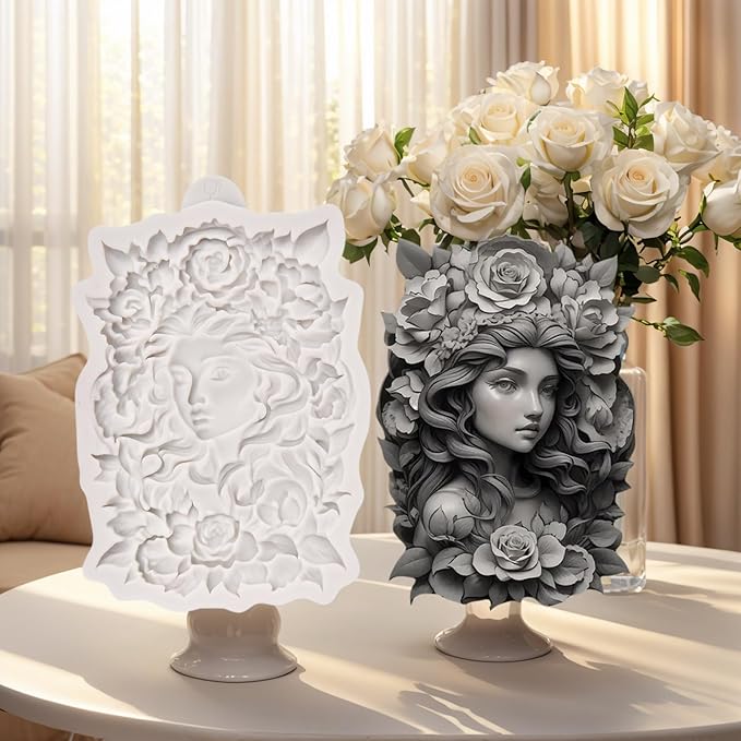 (Four-piece set) Flower girl portrait relief, DIY silicone mold, cake chocolate mold wedding cake decoration tool soft cake mold