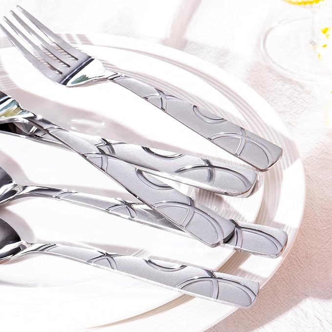 HIKAA Gift Wrap Silverware Set Stainless Steel Flatware Set for Gift, Cutlery Set for Present (40, Flower)