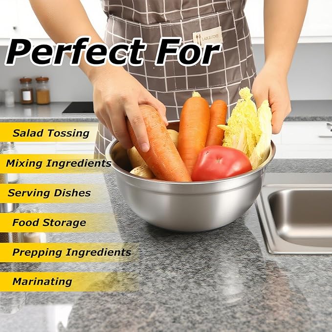 24Pcs Stainless Steel Bowls Set with 6 Airtight Lids & 3 Graters - Premium Non-Slip Base Nesting Mixing Bowls for Food Prep, Serving & Storage