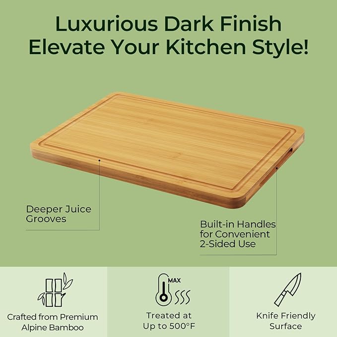 Kitchen Essentials Natural Bamboo Cutting Board XL With Durable, Knife-Friendly Surface & Deep Juice Groove – Perfect For BBQ(Pre Oiled, Natural)