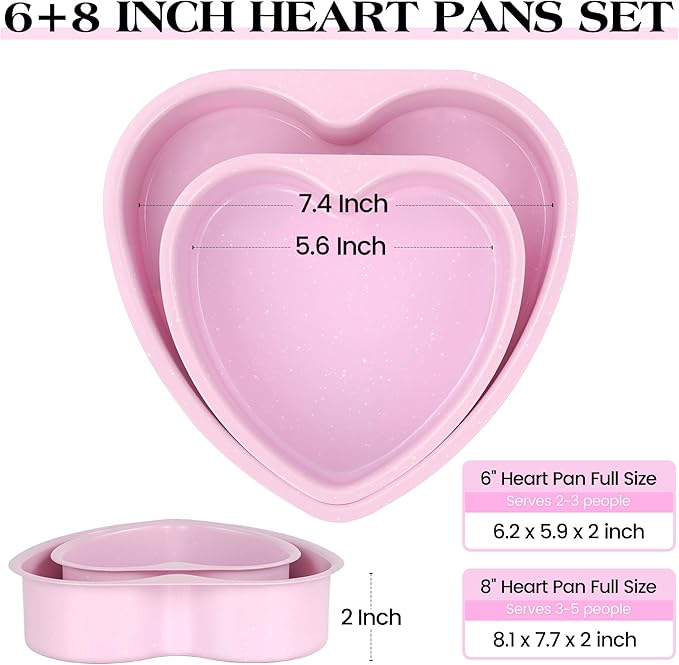 Heart Shaped Cake Pans 6 Inch 8 Inch Nonstick Cake Pan for Baking Carbon Steel Small large Heart Molds Set (Pink)