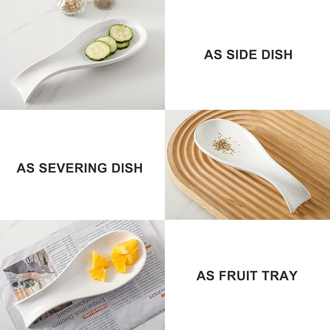 Hasense Spoon Rest for Stove Top, Cooking Spoon Holder for Kitchen Counter, Porcelain Utensil Rest for Spatula, Ladle and Tong, Modern Classic Kitchen Coffee Bar Decor, White