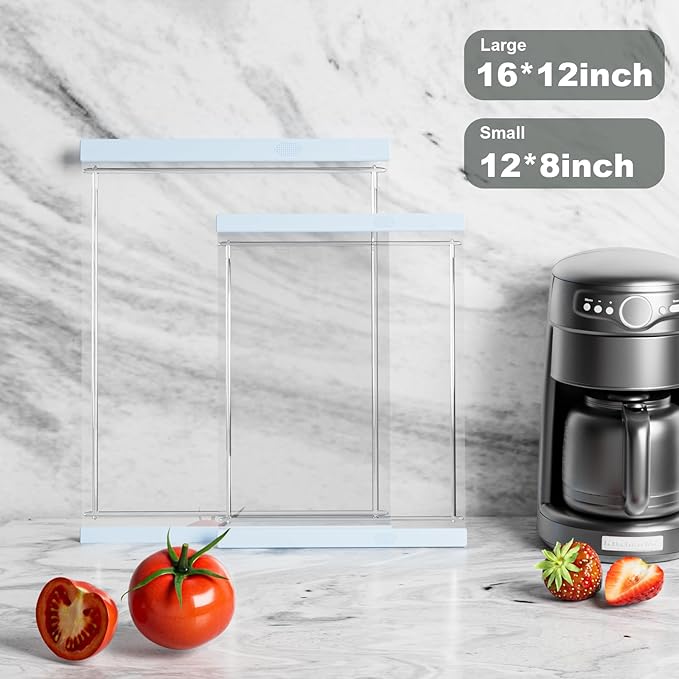 Tempered Glass Cutting Board Set for Kitchen Counter - Dishwasher Safe with Juice Grooves, Non-Slip Silicone Edges & Beveled Grip - 16"x12" & 12"x8" Serving Tray (Blue)