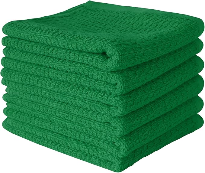 CRAFTSWORTH Kitchen Towels, 15 x 26 Inches, Pack of 6, 400 GSM, 100% Ring Spun Cotton, Striped Solid Green Cotton Dish Towels Super Soft and Absorbent, Tea Towels and Bar Towels
