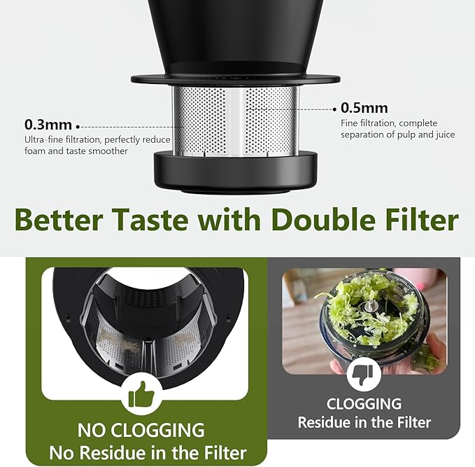 Masticating Fruit Vegetable Juicer Machine, 2-In-1 Electric Juicer Grinder 18 Adjustable Settings for Coffee Bean Nut, 250W Quiet Juicing Machine Cold Press Extractor BPA Free Easy To Clean & Assemble