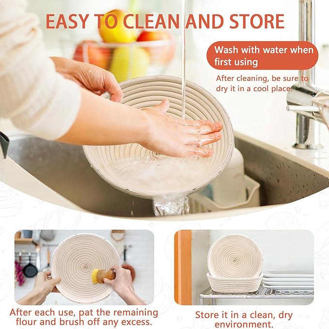 Sourdough Bread Baking Supplies, Sourdough Starter Kit for Bread Making Includes 10" Round & Oval Banneton Bread Proofing Basket with Liners Sourdough Kit for Making Baking Fermentation