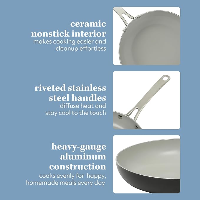Sur La Table Kitchen Essentials Potluck Porch 10 Inch Deep Frying Pan Skillet Aluminum PFA Free Ceramic Cookware Chef's Pan, Omelet Pan - Induction - Black