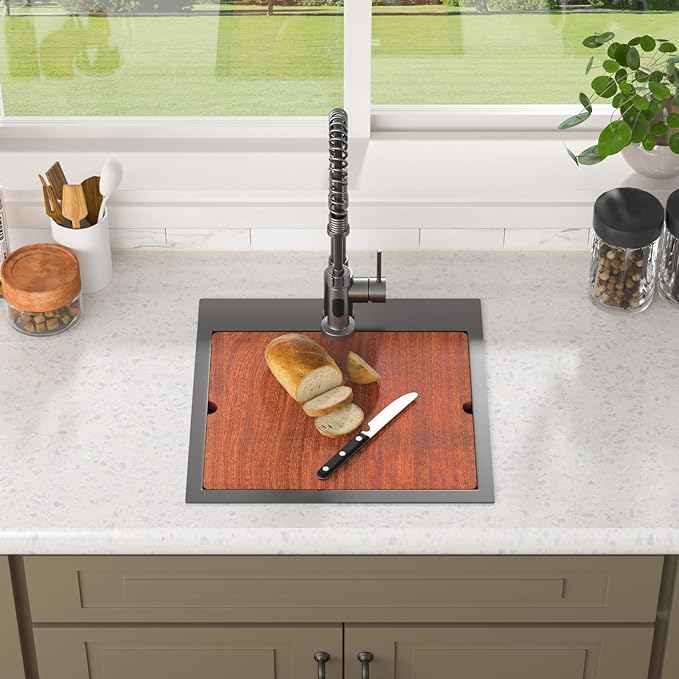 Lordear Black Bar Sink 18 Inch Drop In Kitchen Sinks Topmount Pre Bar Sink 16 Gauge Stainless Steel Single Bowl 18x18x9 Inch RV Small Kitchen Sinks