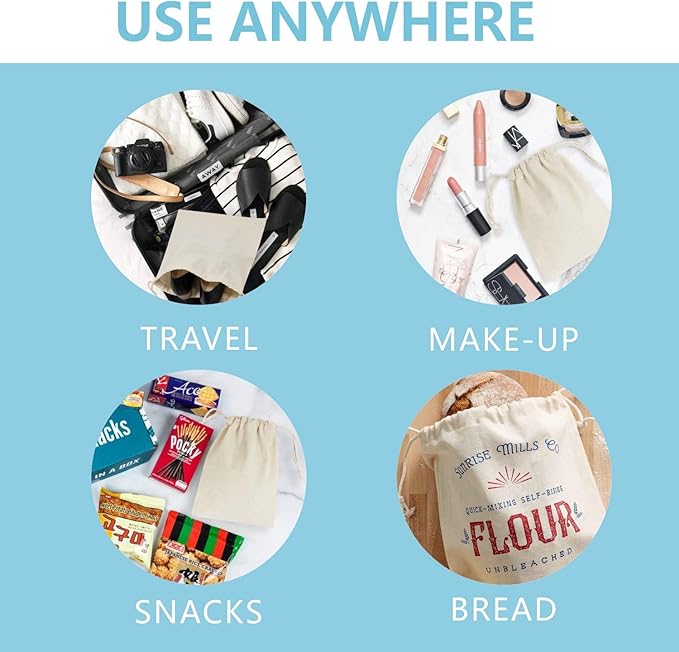 TOPDesign 10-Pack 10” x 12” Reusable Produce Bags, Muslin Bags with Drawstrings for Shopping & Storage, 100% Natural Cotton Bags, Washable, Biodegradable, Food Safe