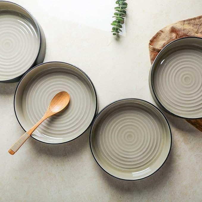 Stone Lain Elica 24-Piece Modern Dinnerware Set Stoneware, Plates and Bowl Sets for 8, Beige and Black