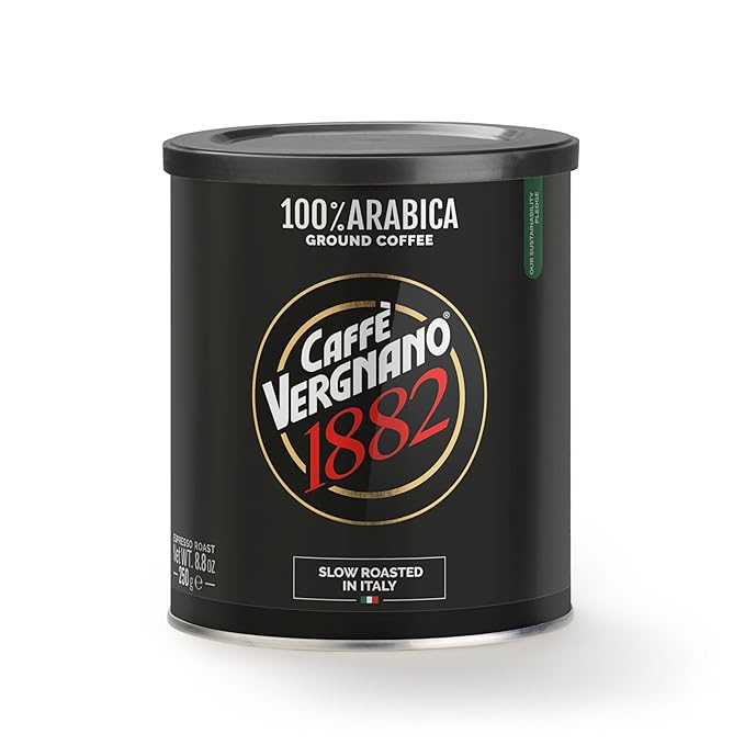 Caffè Vergnano Italian Finely Ground Espresso Coffee – 100% Arabica for Moka, Intensity Level 4 – Sweet & Balanced Blend Slow Roasted with Notes of Chocolate, Hazelnut, Caramel, 8.82 oz Tin