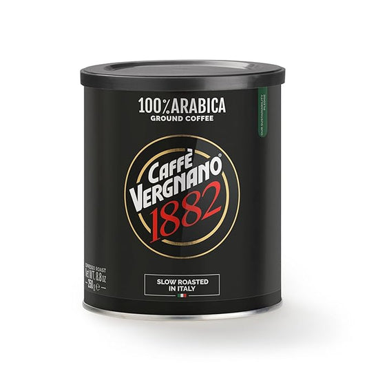 Caffè Vergnano Italian Finely Ground Espresso Coffee – 100% Arabica for Moka, Intensity Level 4 – Sweet & Balanced Blend Slow Roasted with Notes of Chocolate, Hazelnut, Caramel, 8.82 oz Tin