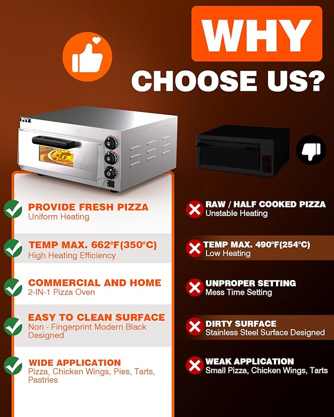 PYY Electric Pizza Oven - Indoor Countertop Pizza Ovens with Visual Window, 14 Inch 1800W Commercial Pizza Cooker with Pizza Stone and Timer, Silver