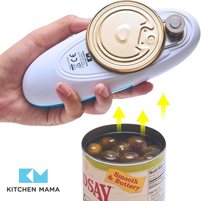 Kitchen Mama Auto Electric Can Opener: Open Your Cans with A Simple Press of Button - Automatic, Hands Free, Smooth Edge, Food-Safe, Battery Operated, YES YOU CAN (Sky Blue)