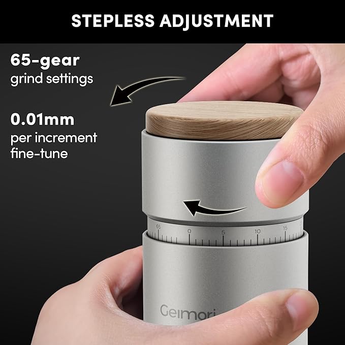 wirsh Burr Coffee Grinder, Portable Electric Coffee Grinder Geimori T38 Plus with 38mm 6-Core Conical Burr,Stepless Grind Settings from Fine to Coarse for Espresso,Drip,French Press,Home&Travel Use