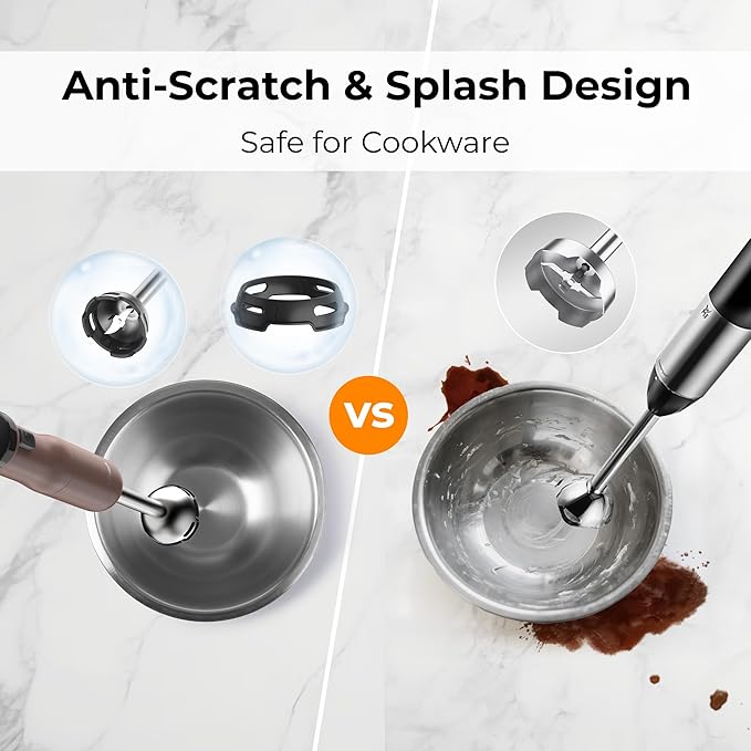 Rosewill 6-in-1 Multi-Speed Cordless Rechargeable Immersion Hand Blender, Heavy Duty Motor - Stick Blender, Beaker, Whisk, Chopper, Dual Beater, Milk Frother - For Smoothies, Baby Food, Soup (Mocha)