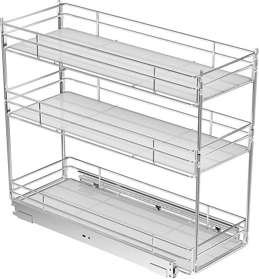 ROOMTEC Pull Out Spice Rack for Narrow Cabinet (6" W X 20½" D),3 Tier Heavy Duty Sliding Spice Cabinet Organization Shelf Racks, Pull Out Shelves Under Cabinet Storage for Kitchen