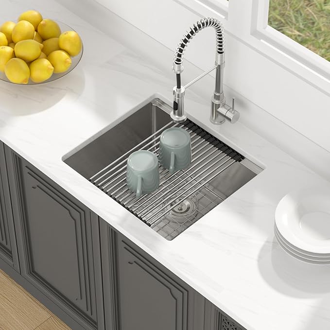 Lordear 21 Undermount Kitchen Sink -21x19 Inch Undermount Bar Sink Stainless Steel 16 Gauge Ledge Workstation Handmade RV Camper Mobile Home Kitchen Sink Basin with Full Cover Cutting Board