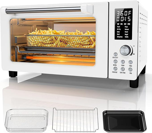 Nuwave Bravo Pro Convection Air Fryer Toaster Oven Combo, 2025 New and Improved, 10-in-1, 50°-450°F Temp Controls, Quick & Even Crisp Technology, 21Qt Capacity, Cream, PFAS Free