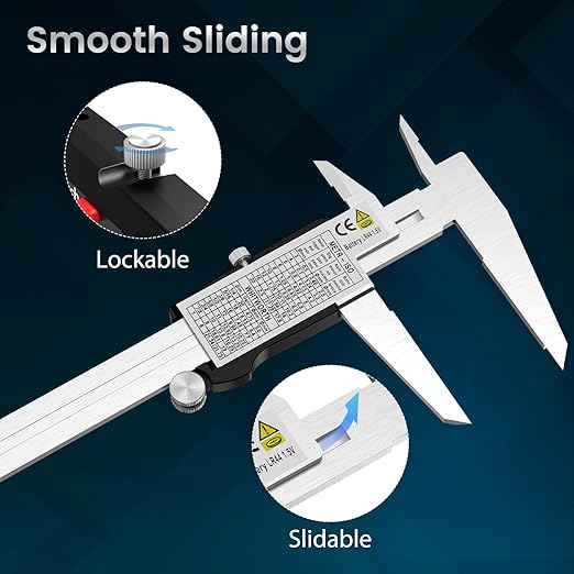 Housolution Digital Caliper 12 Inch, Caliper Measuring Tool with Large LCD Screen, Inch/MM, 4 Measuring Ways, Auto-Off LCD Stainless Steel Micrometer Vernier Caliper for Printing Jewelers Woodworkers