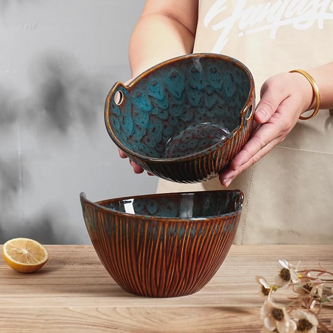 Ceramic Ramen Bowl with Chopsticks,6.7 Inch Noodle Bowls,Pho Bowls and Spoons Set,Japanese Bowl for Pho,Udon,Soba,Noodle,Microwave Safe,Set of 2(Peacock Green)