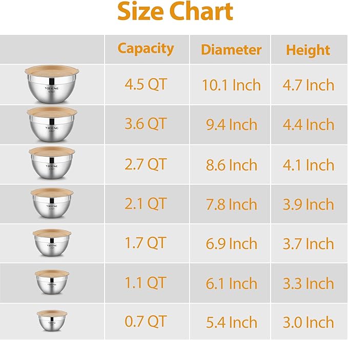 YIHONG 7 Piece Metal Mixing Bowls with Lids for Kitchen, Stainless Steel Set Ideal for Baking, Prepping, Cooking and Serving Food, Nesting Design for Space Saving Storage (Khaki)