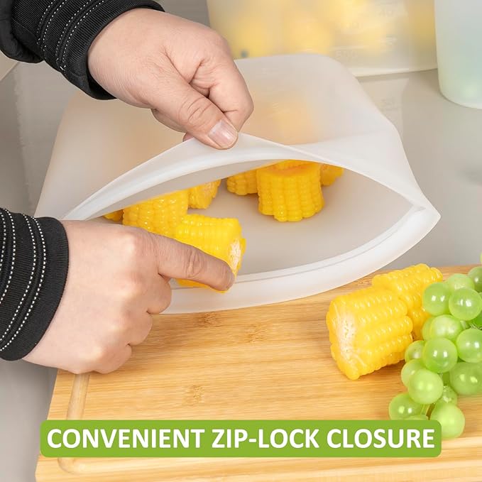 Reusable Storage Bag, 12 Pack 100% Silicone Food Storage Bags Stand Up Silicone Zip Lock Bags for Food Container, Freezer Microwave Oven Dishwasher Safe, 4 Medium 4 Small 4 Extra Small, Translucent