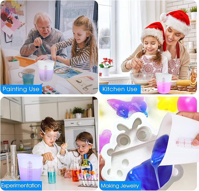 ZUYEE 3 PCS Silicone Measuring Cups (2 Cup + 1 Cup + 0.5 Cup) Flexible Melting Measure Cups for Chocolate,Epoxy Resin Butter, Squeeze Pour Baking Cup BPA Free with Marking ML/Ounce