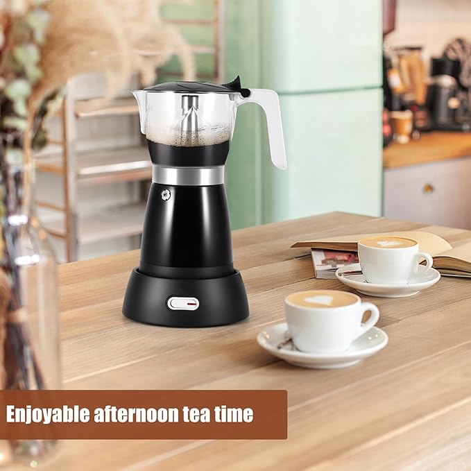 AOZBZ Coffee Pot Electric Espresso Coffe Maker, 300ml 6 Cups Stainless Steel Moka Pot with Overheat Protection and Detachable Base, Portable Italian Moka Maker, 450W