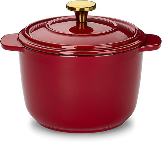 CAROTE 2QT Enameled Cast Iron Dutch Oven Pot with Lid, Mini Round Dutch Oven for Small Sourdough Bread, Stews, Soups, Sauces, Beans, Rice, Serves 1-2, Dual Handles, Healthy & Non-Toxic, All Stovetop Compatible, Oven Safe up to 500° F, Red