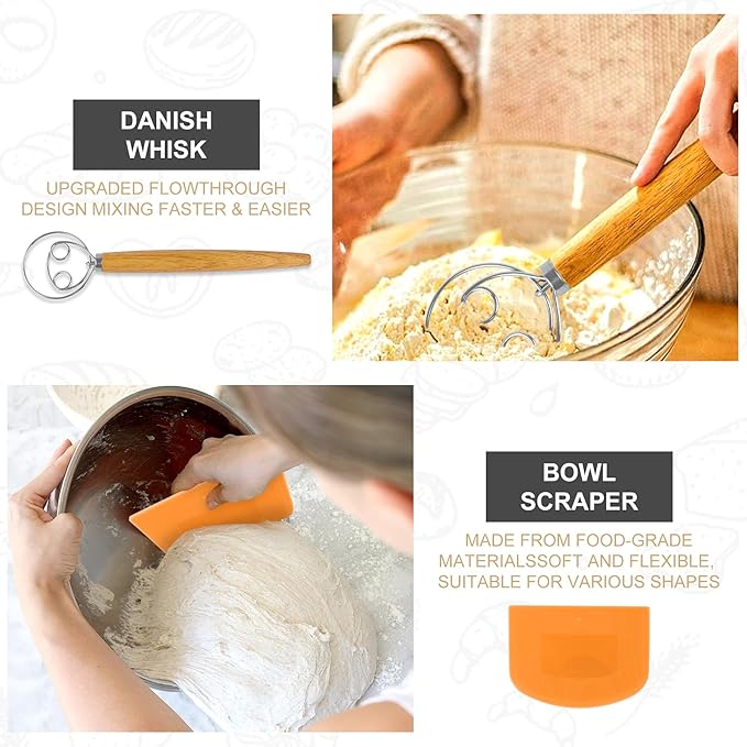 Sourdough Starter Kit with 2 Oval Banneton Proofing Baskets, 24oz Sourdough Jar, Silicone Pastry Mat, Bread Sling and Essential Tools for Sourdough Bread Making