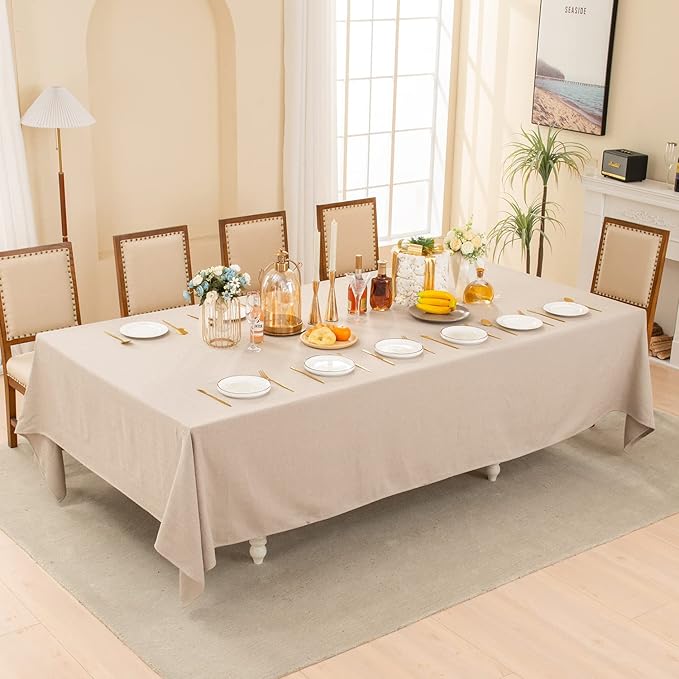 BALCONY & FALCON Rectangle Tablecloth Washable Wrinkle Resistant and Water Proof Table Cloth Decorative Linen Fabric Tablecloths for Dining Parties Kitchen Wedding and Outdoor Use (Beige, 90x132)