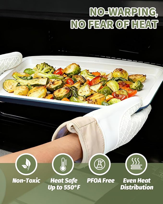 Ceramic Nonstick Baking Pans Set, Non Toxic 30 PCS Stackable Bakeware Sets, 550°F Oven Safe Baking Sheet & Pans, Warp-Free, Dishwasher Safe, PTFE/PFOA/PFOS-Free (Blue)