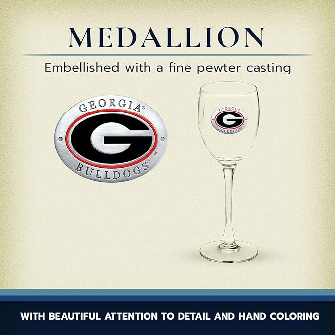 Heritage Pewter Georgia Bulldogs Glass Goblets – Set of 2 | 12 Ounce Goblet Wine Glasses, Expertly Crafted Pewter Glass