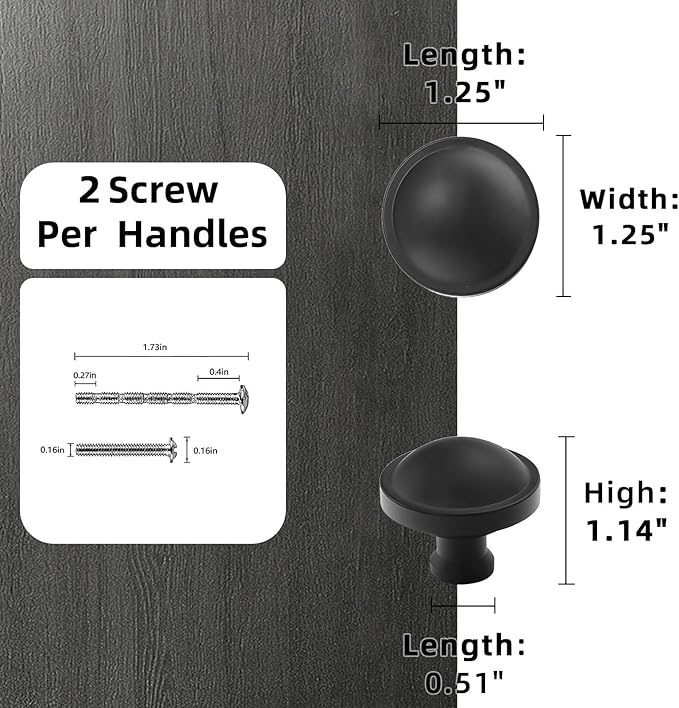 10 Pack Matte Black Kitchen Cabinet Knobs - Black Drawer Knobs - Solid Cupboard Knobs