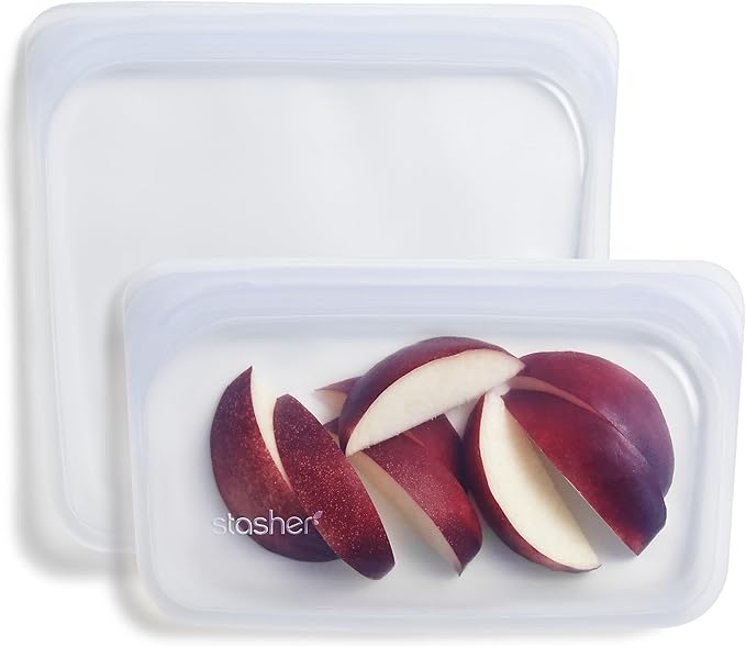 Stasher Premium Silicone Reusable Food Storage Bags, 2-Pack, Clear, Multi-Use Food Storage Bags, Lunch Bag, Travel Containers, BPA Free, Leak-free, Dishwasher-Safe, Eco-friendly
