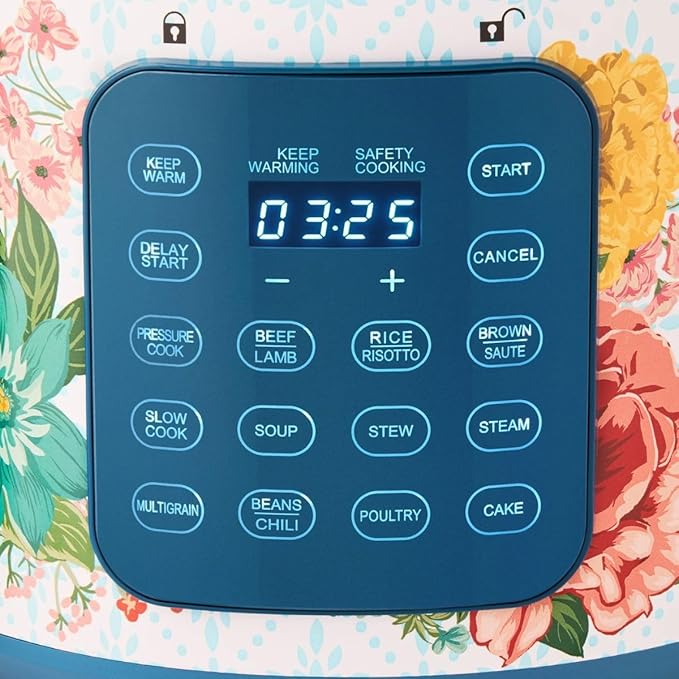 Pioneer Woman 6-Quart Pressure Cooker with Touch Control Display - 7-in-1 Multi-Cooker, Floral Design, Slow Cook, Steam, Rice & More (Fancy Flourish)