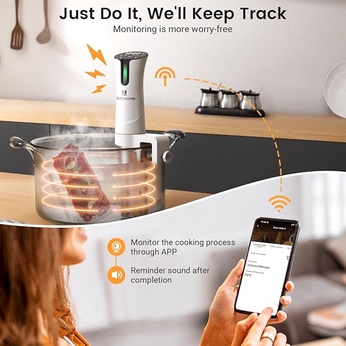BLITZHOME Sous Vide Machine, WiFi APP Included, 1100W Sous Vide Cooker with Accurate Temperature & Timer, Stainless Ultra Quiet Precision Immersion Circulator Device, Kitchen Gadgets with Recipes