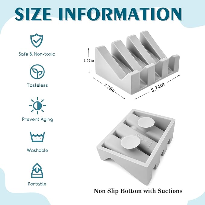 Self Draining Soap Dish,Silicone Suction Cup Soap Holder, Bathroom Soap Dish for Bar Soap,Can Extend Soap Life,Bathroom, Bath Tub, Kitchen Sink (4, Light Grey)