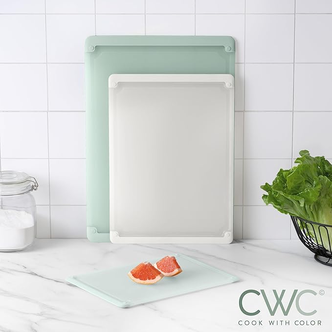 COOK WITH COLOR Extra Large Cutting Board Set, Jumbo-Sized Boards with Rubber Border for Enhanced Cooking Experience, 3-Piece, Mint