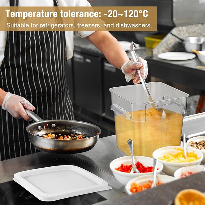 2 Pieces Square Food Storage Containers Polycarbonate Clear food Container with Lid Commercial Storage with Graduations for Commercial Kitchen Dough Marinating Meat(White,8 Qt)